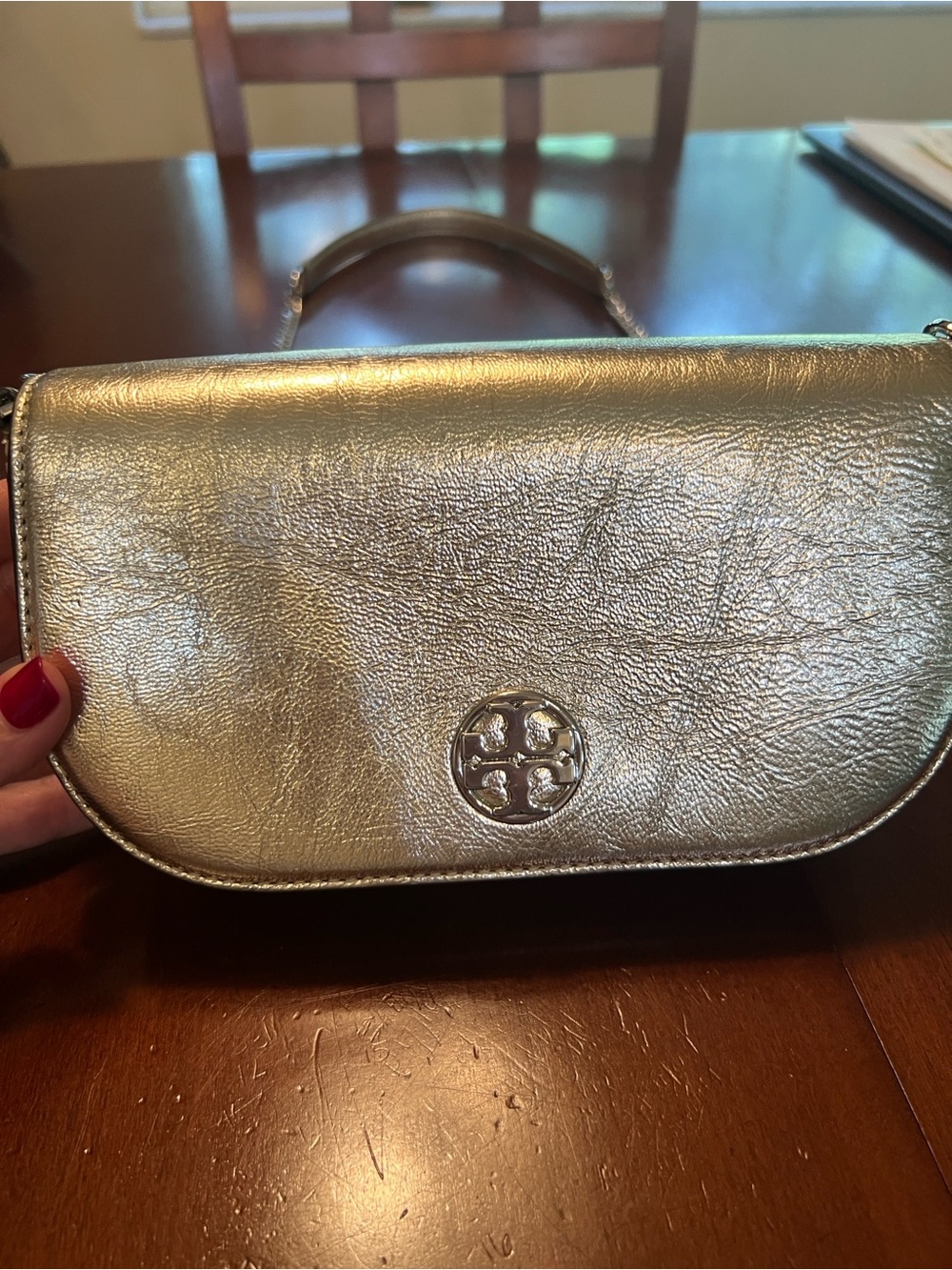 Tory Burch Metallic gold crossbody with Silver Chain
